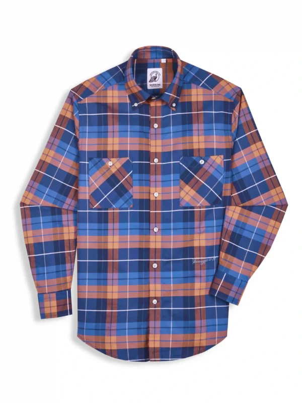 The Karikala: Regular Fitted Checkered Orange Double Pocket Shirt with Embroidery
