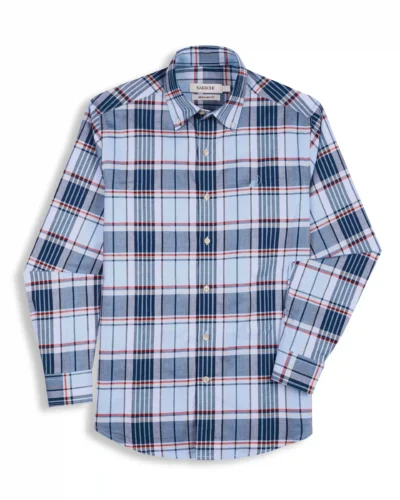 The Rawal: Slim Fit Blue Plaid Shirt with Embroidery