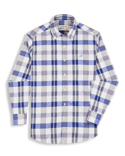 The Rawal: Slim Fit Checkered Blue Shirt with Embroidery