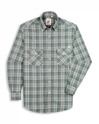 The Karikala: Slim Fit Poplin Checkered Pistacho Double Pocket Shirt with Embroidery