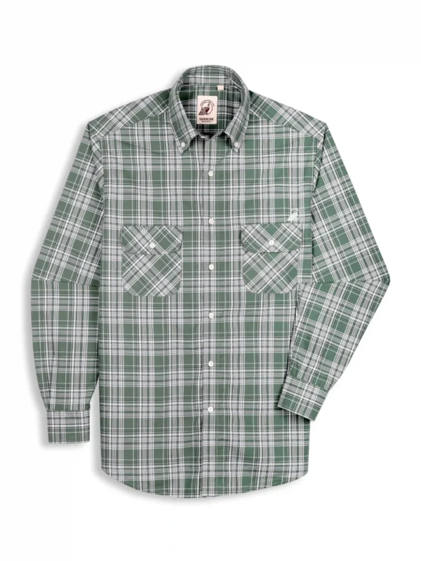 The Karikala: Regular Fitted Poplin Checkered Pistacho Double Pocket Shirt with Embroidery