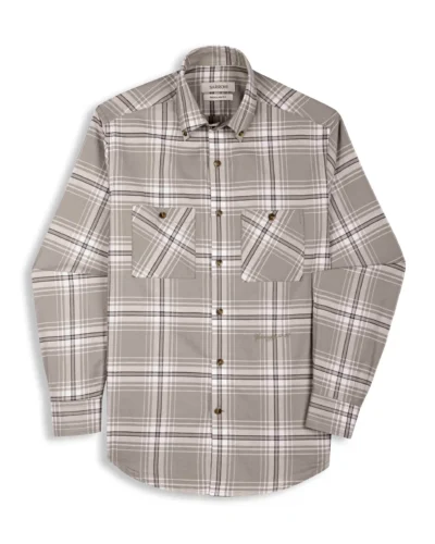 The Karikala: Slim Fit Taupe Plaid Double Pocket Shirt with Embroidery
