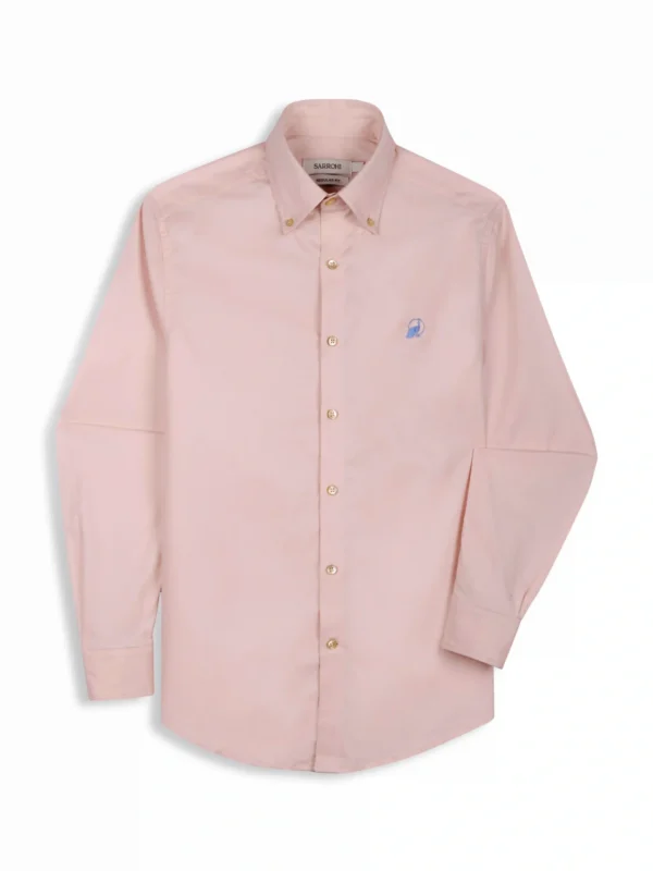 The Rawal: Regular Fitted Solid Salmon Shirt with Embroidery