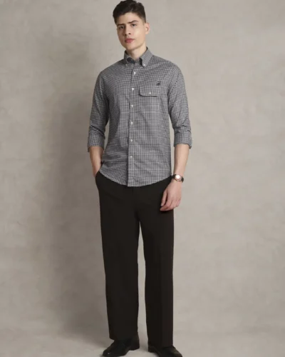 The Udai: Slim Fit Checkered Black Pocket Shirt with Embroidery