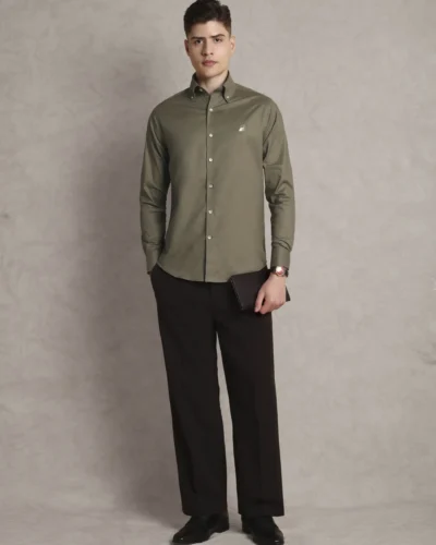 The Rawal: Slim Fit Solid Pistachio Green Shirt with Embroidery