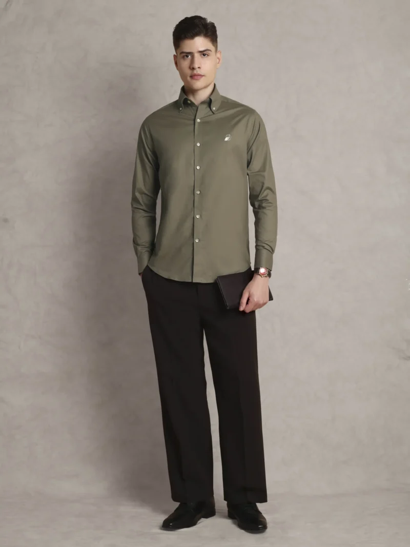 The Rawal: Regular Fitted Solid Pistachio Green Shirt with Embroidery