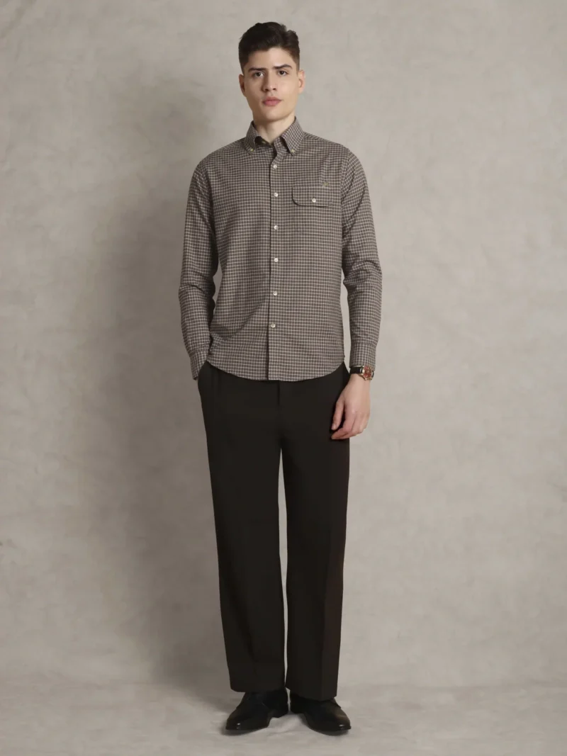 The Udai: Regular Fitted Egyptian Cotton Checkered Single Pocket Shirt with Embroidery