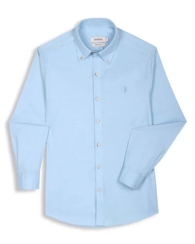 The Rawal: Slim Fit Solid Powder Blue Oxford Shirt With Embroidery