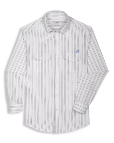 The Karikala: Slim Fit Striped White-Grey Double Pocket Oxford Shirt with Embroidery