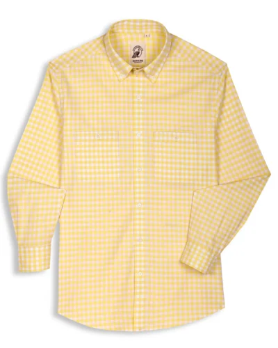 The Karikala: Slim Fit Checkered Yellow Double Pocket Oxford Shirt with Embroidery