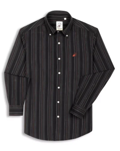 The Rawal: Slim Fit Black Multi-Striped Oxford Shirt with Embroidery